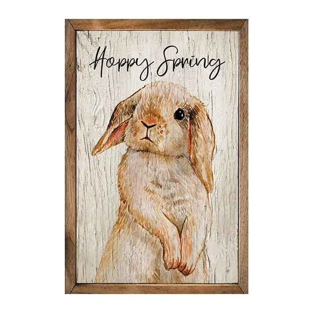 Hoppy Spring Bunny Whitewash Wall Art | Antique Farmhouse