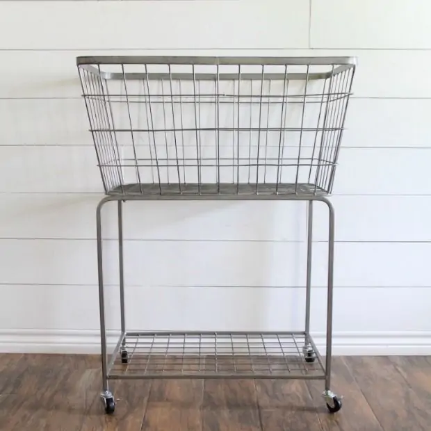Metal Rolling Storage Laundry Basket Antique Farmhouse