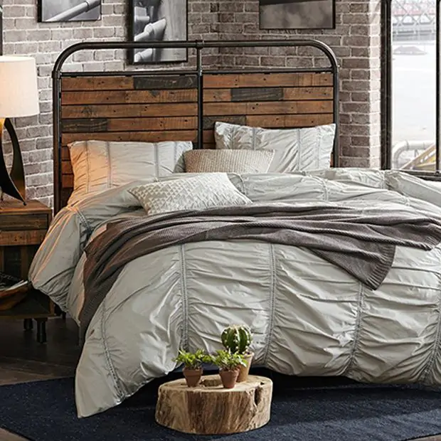 Multi Toned Wood And Metal Queen Headboard Antique Farmhouse