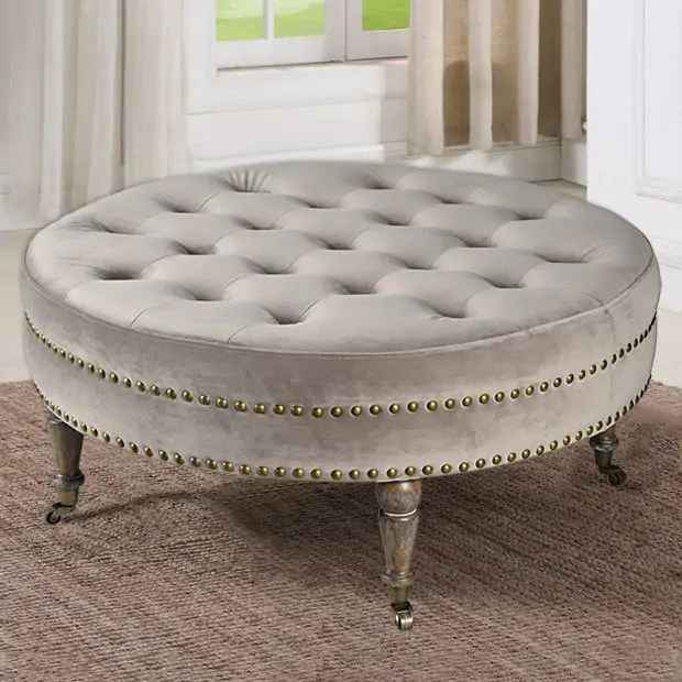 Round Tufted Ottoman | Antique Farmhouse 