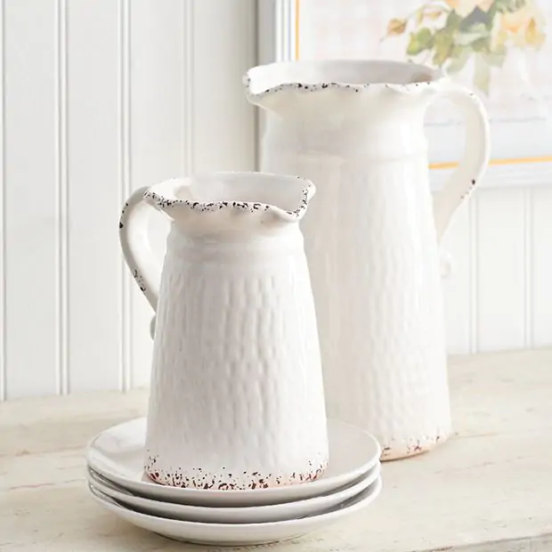 Amosfun Ceramic Pitcher Vase Flower Pot with Handle White Decora 並行輸入品 Handmade Pitcher with Tumblers