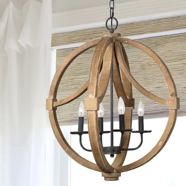 Wood And Metal Sphere Chandelier Antique Farmhouse
