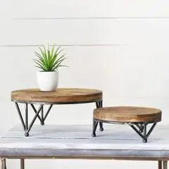 Metal and Reclaimed Wood Riser Set of 2