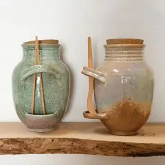 Stoneware Olive Jar With Cork And Tongs Set of 2