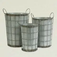 Caged Galvanized Metal Flower Vases Set of 3