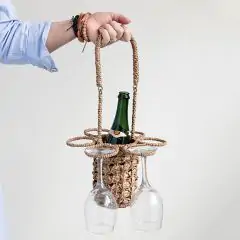 Seagrass Wine Bottle and Glass Holder