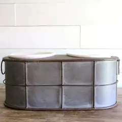 Farmhouse Pet Feeder With Ceramic Bowls