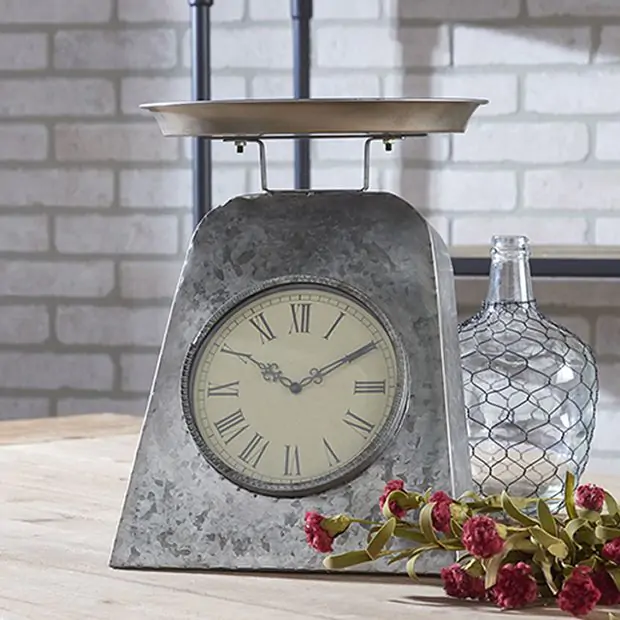 Farmhouse Vintage Decorative Scale Clock Mantle Kitchen Galvanized Metal Table 