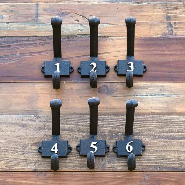 1 6 Numbered Wall Hooks Antique Farmhouse