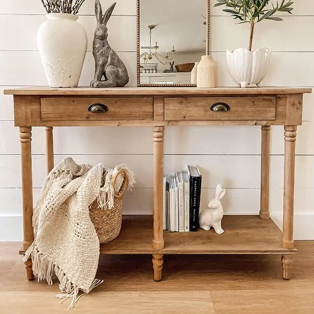 2 Drawer Wood Console Antique Farmhouse