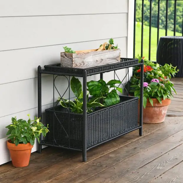 2 Tier Plant Stand With Basket and Tray | Antique Farmhouse
