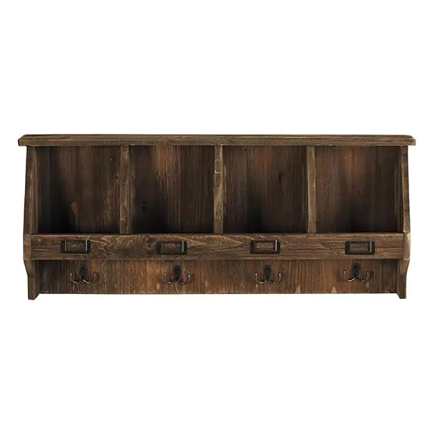 4 Cubby Wall Shelf With Hooks Antique Farmhouse