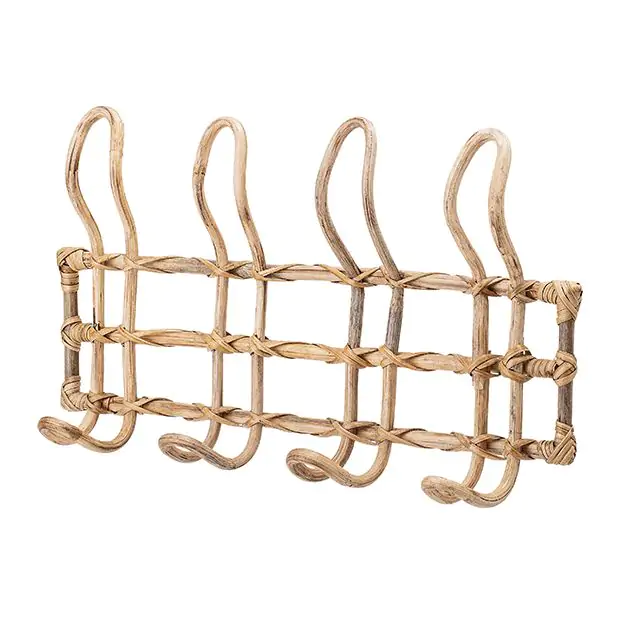 4 Hook Rattan Wall Rack Antique Farmhouse
