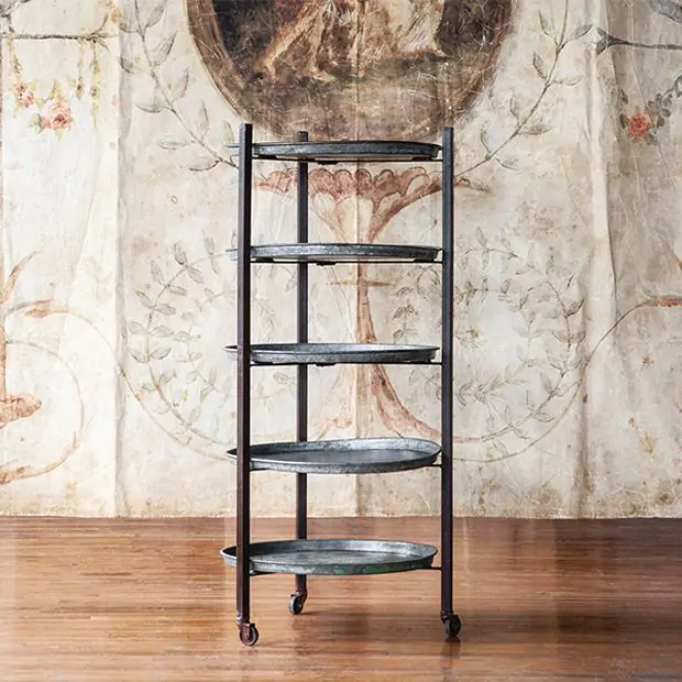 5 Tray Round Rolling Bakery Rack Antique Farmhouse