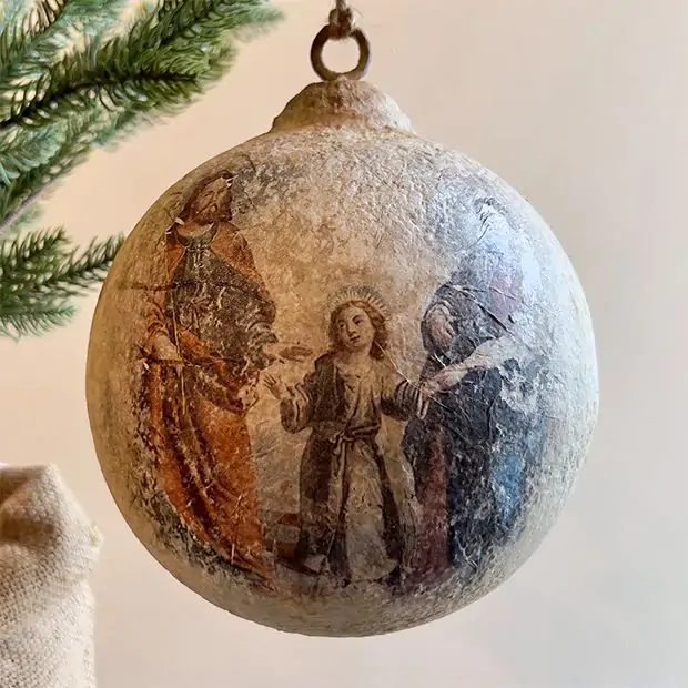 Aged Metal Holy Family Ball Ornament Set of 4 | Antique Farmhouse