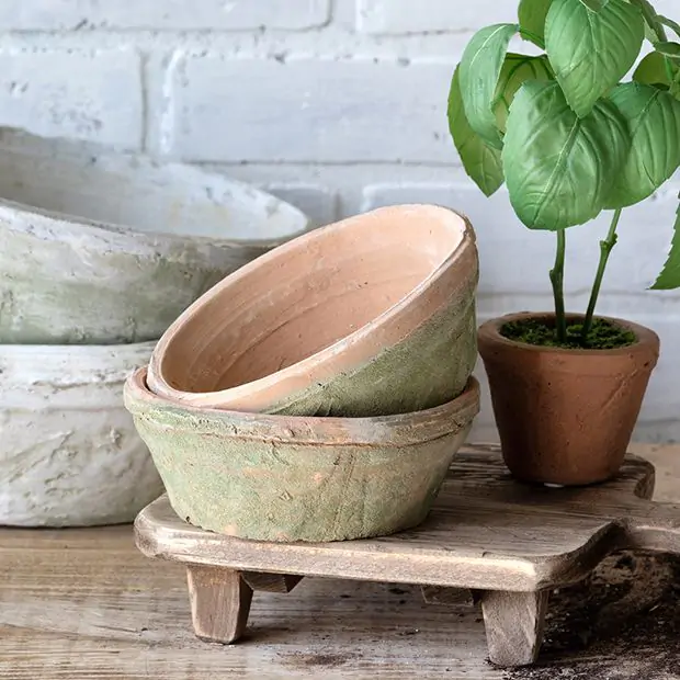 Aged Terra Cotta Planter Bowl 6 Inch Set of 2 | Antique Farmhouse