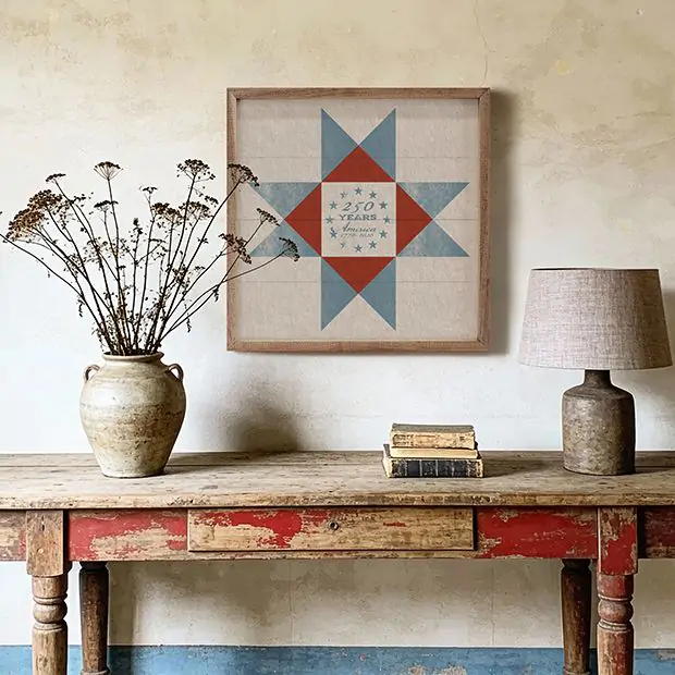America 250 Heritage Quilt Block Framed Wall Decor | Antique Farmhouse