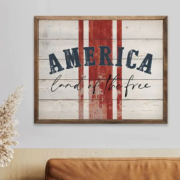 America Land Of The Free Stripes Whitewash Wall Art | Antique