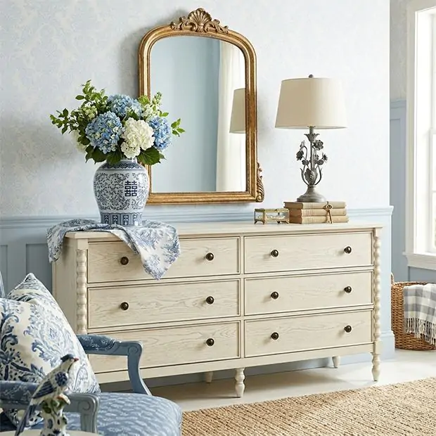white bedroom dresser Gallatin Handcarved Solid Wood 6 Drawer Bedroom Dresser