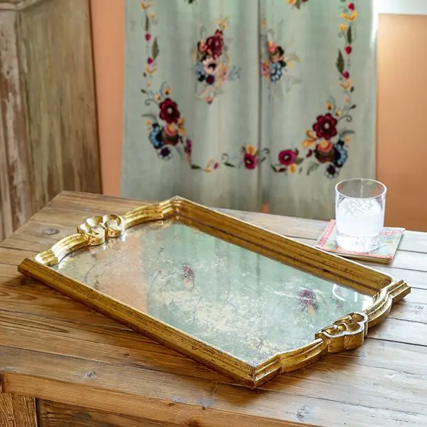 Antique Gold Mirrored Vanity Tray | Antique Farmhouse