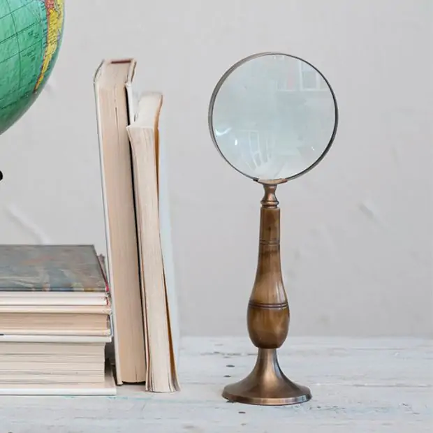 Antiqued Magnifying Glass Pedestal Stand Antique Farmhouse