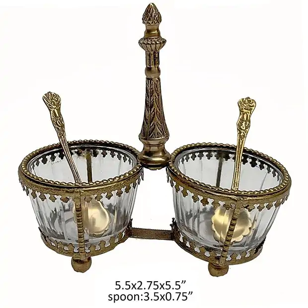 Antique Farmhouse Antiqued Salt cellar with Spoons Set