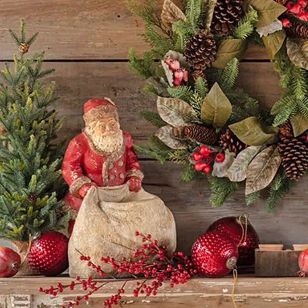 ♥️アンティーク サンタクロース NOEL Antiqued Santa with Gift Bag Figure | Antique Farmhouse
