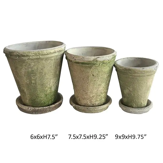 Antiqued White Planter Pot with Saucer Set of 3, Clay - Terracotta | Antique Farmhouse