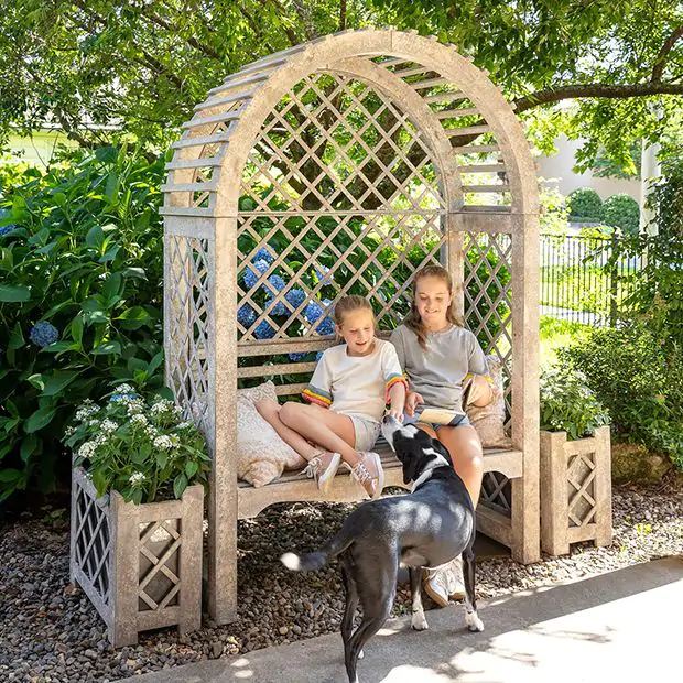 Arched Iron Garden Trellis With Bench Antique Farmhouse