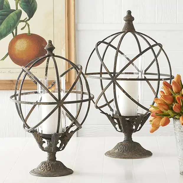 Armillary Sphere Candle Holders Set of 2 | Antique Farmhouse
