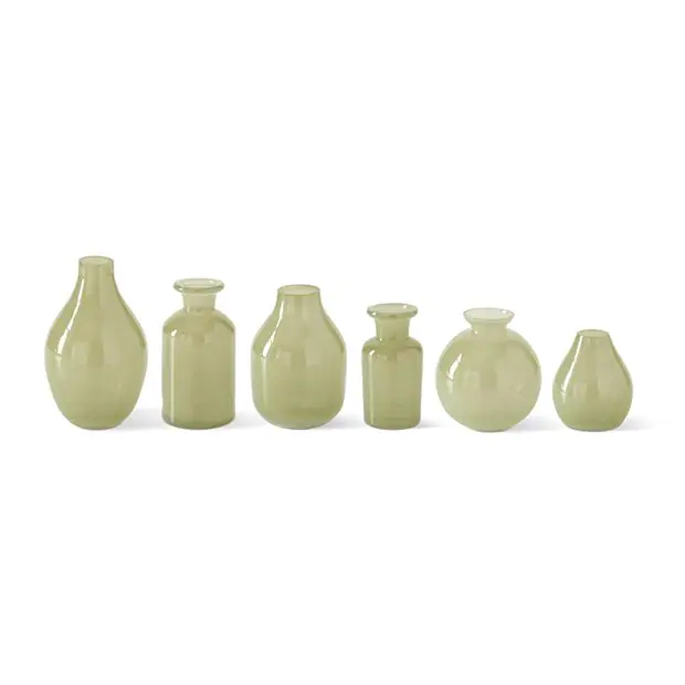 Assorted Green Glass Vase Set of 6 | Antique Farmhouse