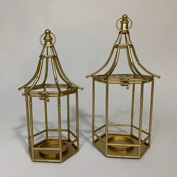 Metal Bamboo Pagoda Candle Lanterns Set of 2 | Antique Farmhouse