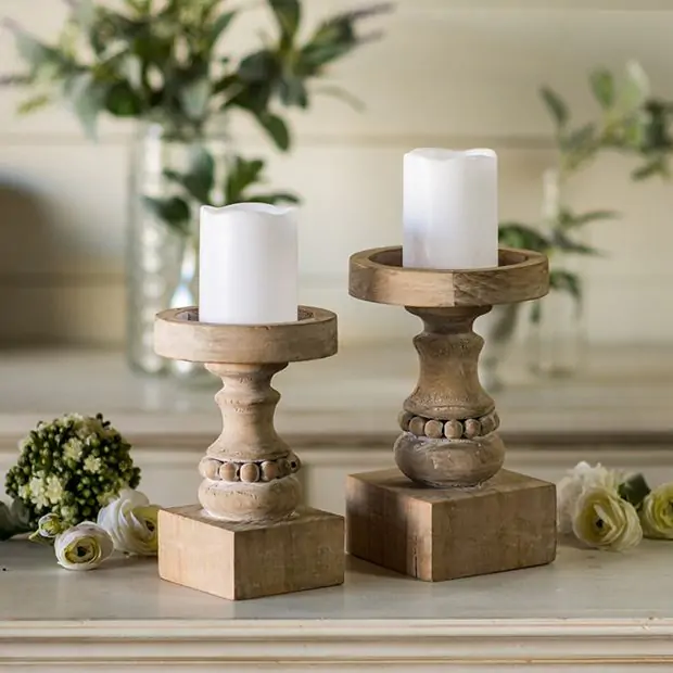 Beaded wood candle plate online