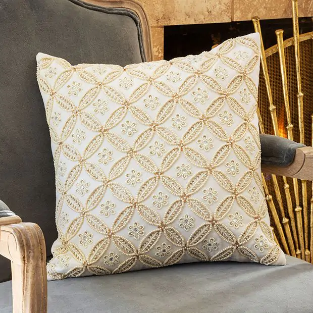 Beaded Fleur Accent Pillow Antique Farmhouse
