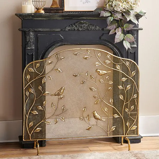 Beautiful Birds on Branch Fire Screen | Antique Farmhouse