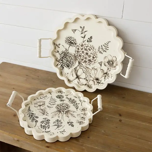Antique Farmhouse Botanical Scalloped Trays
