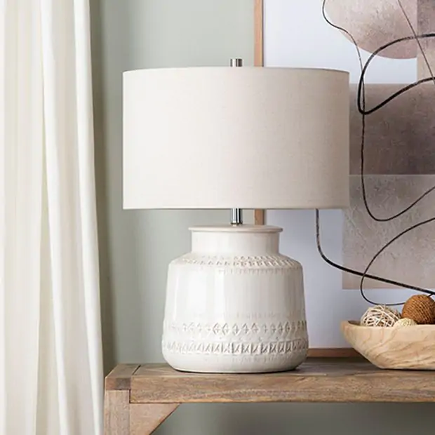 Beautifully Beige Ceramic Table Lamp Antique Farmhouse