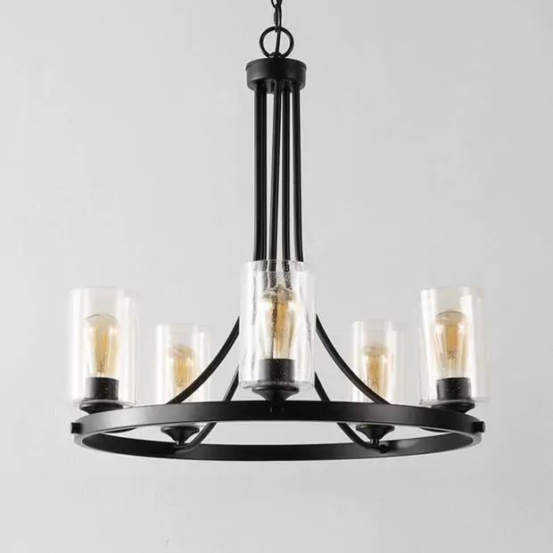 Black metal and glass chandelier hot sale