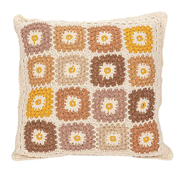 Antique Farmhouse Block Pattern Crocheted Accent Pillow