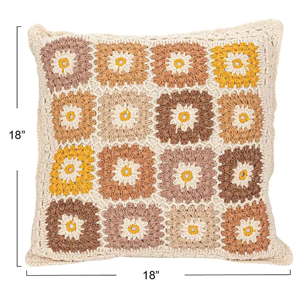 Antique Farmhouse Block Pattern Crocheted Accent Pillow - Thumbnail 2