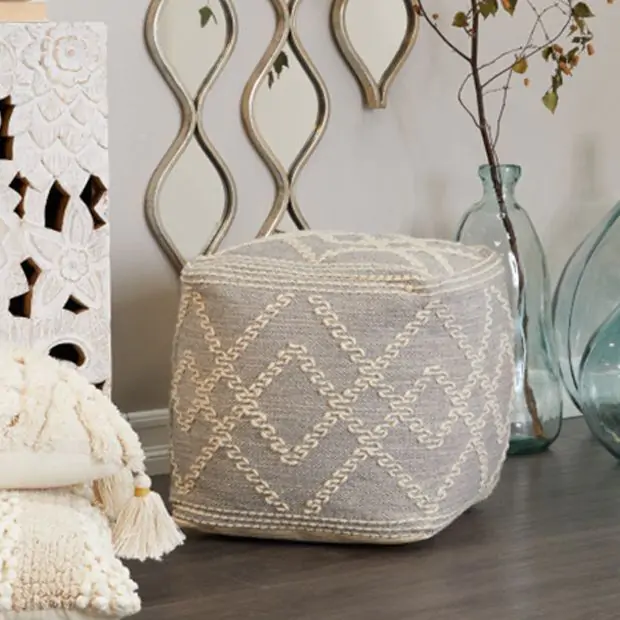 Dakota Fields Wool & Cotton Pouf In Natural, 16x16x16, 200lb Capacity Fully Assembled Spot Clean Only Filled Square Pouf 16 Square W114418620