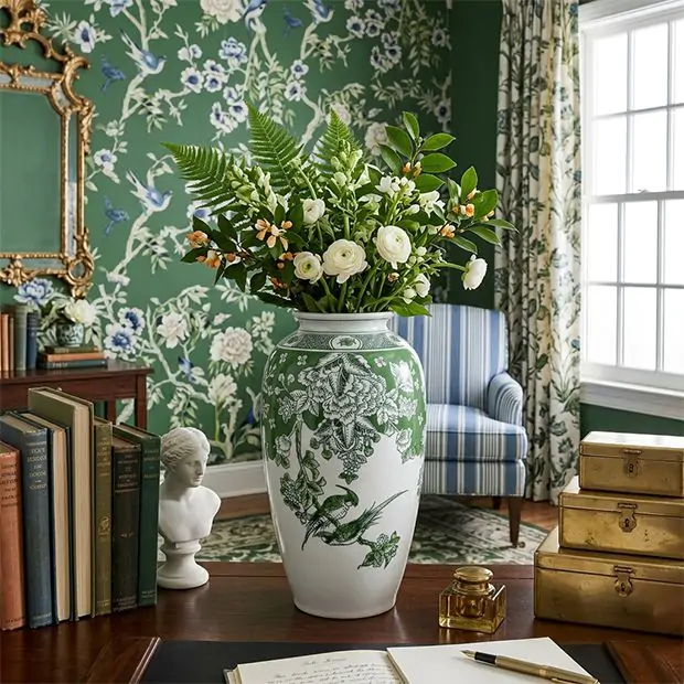 Antique Farmhouse Botanical Garden Chinoiserie Vase
