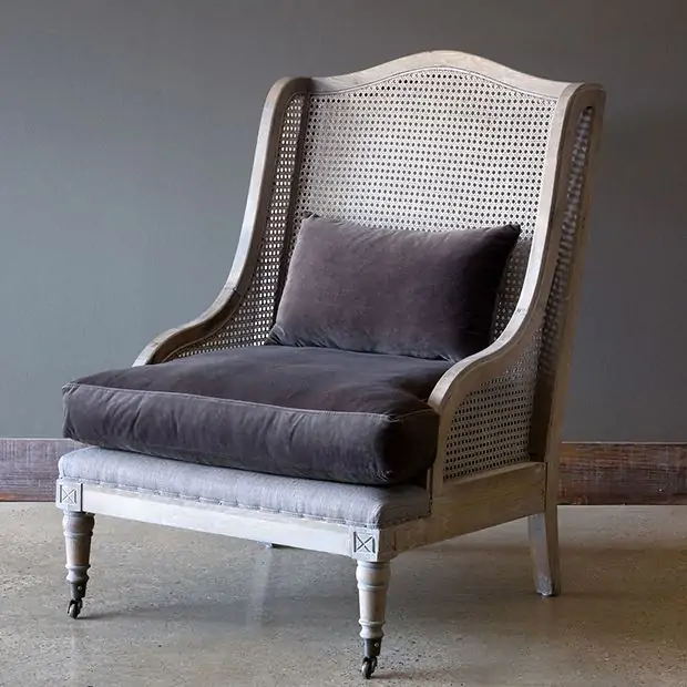 Cane Wing Back Lounge Chair Antique Farmhouse
