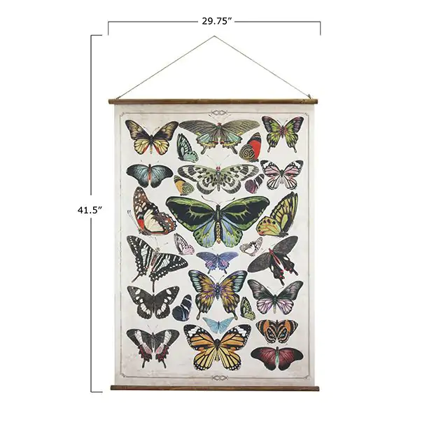 Canvas Wall Scroll Butterflies Antique Farmhouse