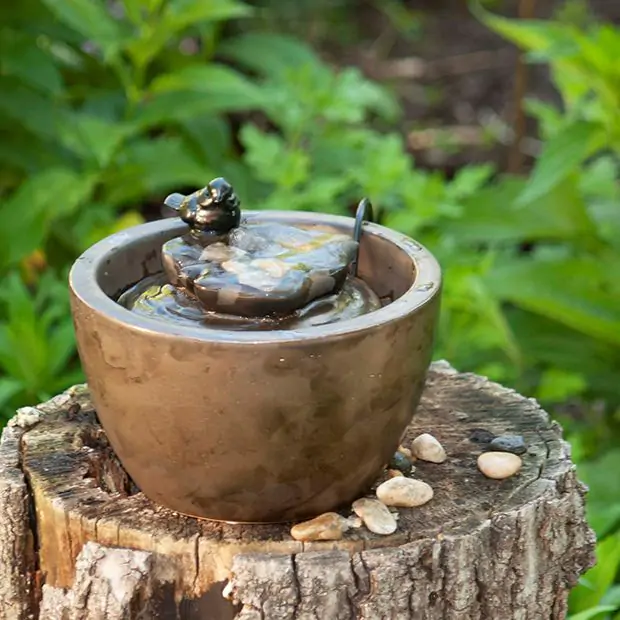 Ceramic Bird Small Water Fountain Antique Farmhouse