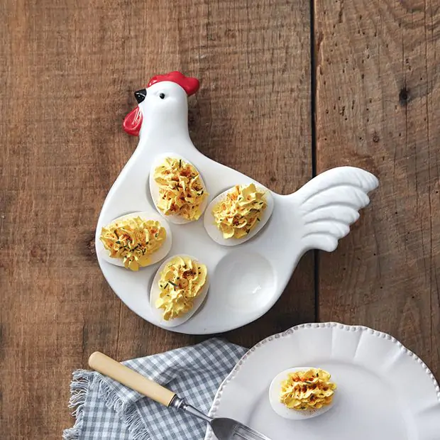 Ceramic Rooster Deviled Egg Platter Antique Farmhouse