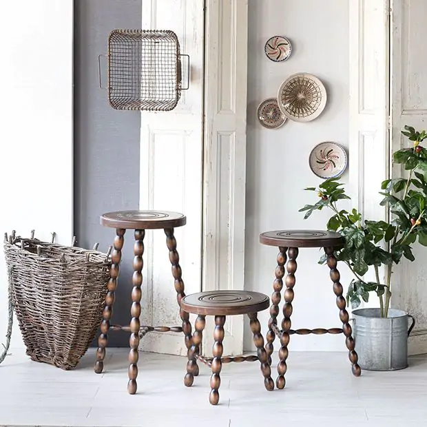 Chestnut Spindle Accent Stool | Antique Farmhouse