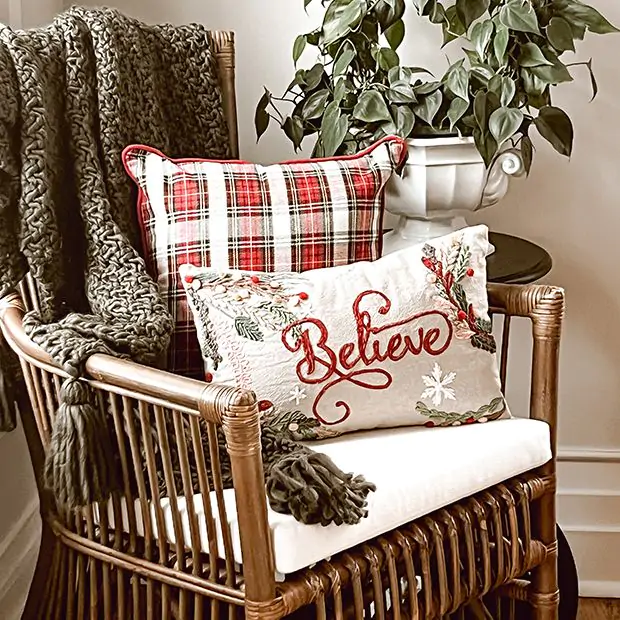Christmas Cottage Throw Pillow Believe