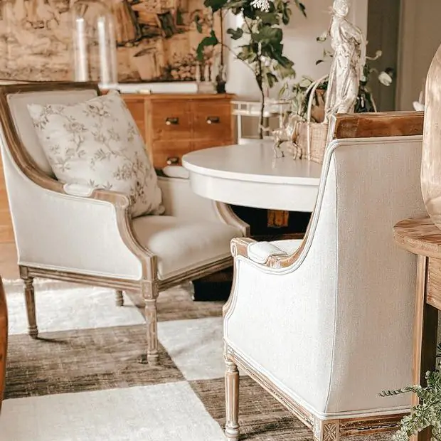 Classic Elegance Arm Chair With Lumbar Cushion Antique Farmhouse