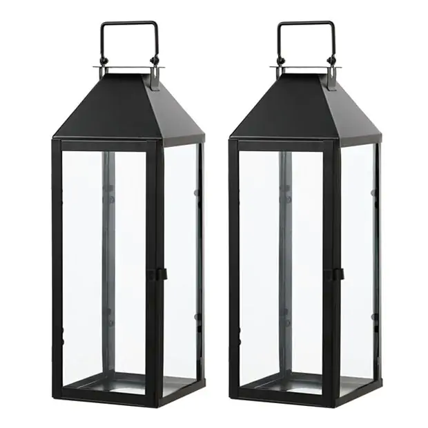 Safavieh Ruane Outdoor Lantern Set of 2 Black Clear